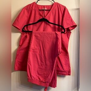 Women's Landau Medical Scrubs Uniform Set top XL pants M pink.